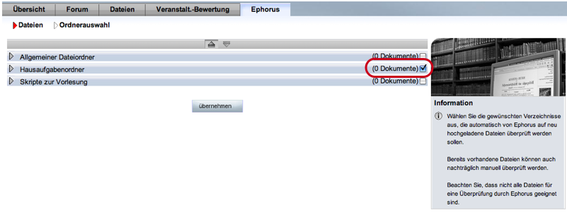 Ephorus Ordnerauswahl