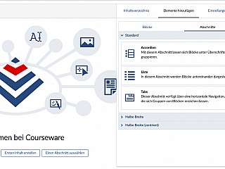 Courseware erste Schritte Abschnitt auswhlen